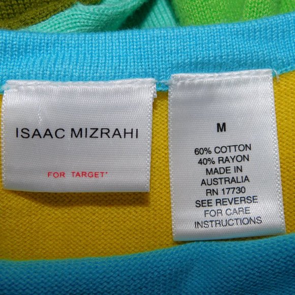 Isaac Mizrahi Womens M Colour Block Light Knit Sweater Top Blue Green Yellow - Picture 4 of 9
